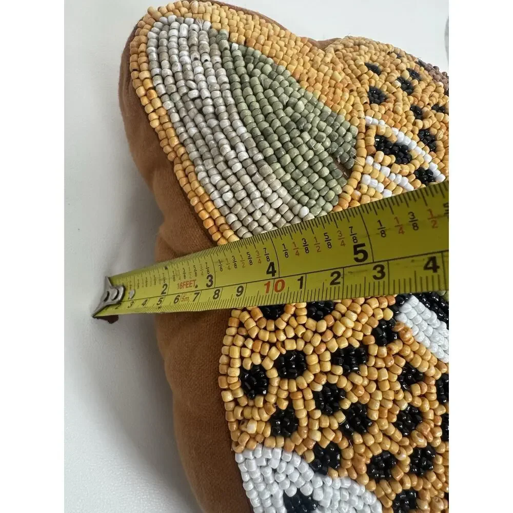 Beaded Leopard Tiger Face Pillow Embroidered Modern Adler Style 10x10” Anthro